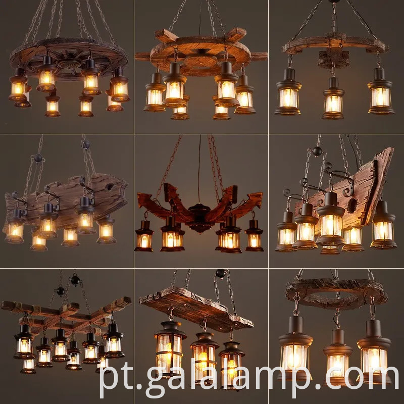 Luz pendente de madeira industrial vintage para bar e café